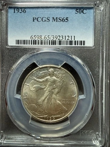1936 Walking Liberty Silver Half Dollar 50C PCGS MS65 White/white Example