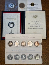 1976 Bicentennial Commemorative Book + Franklin Mint Silver Proof Medals & Autop