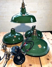 One Silva-King  14" Corded Porcelain Green Barn Industrial Light Enamel Vintage