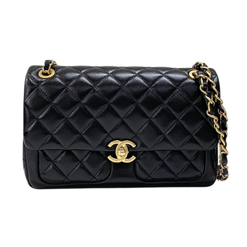 CHANEL Matelassé Small Flap Bag Black Lambskin Shoulder Bag AS4459 #OKB801