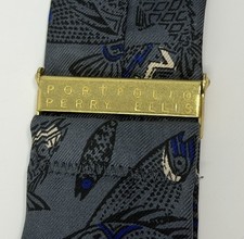Perry Ellis Portfolio Suspenders Fish Pattern Gray Button Braces Leather Ends