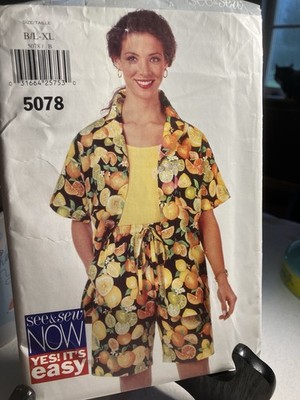 Butterick See & Sew Pattern 5078 Misses' Shirt Shorts Top L-XL UNCUT