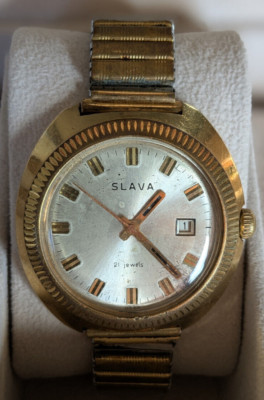 SLAVA Poljiot, mechanische HerrenUhr, Datum, Gold, 70er Vintage