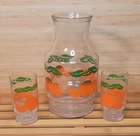 Vintage Anchor Hocking Set Orange Juice Carafe Pitcher with Two Glasses