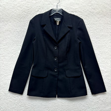 90s Y2K Vintage Blazer Jacket 8 Medium Black Buttton Up Unlined Corpcore Office