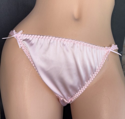 Rene Rofe Satin Vtg Glossy Y2K Pink String Bikini L 7 Panty Underwear - Picture 8 of 8
