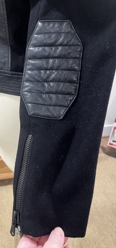 Women's VINCE Quilted Black Leather with Wool Trim Moto Zip-up Jacket Sz XS - Picture 7 of 16