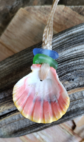 Hawaiian Sunrise Shell & Sea Glass Necklace Sinew Braid Teen Beach Men Gift - Picture 7 of 7