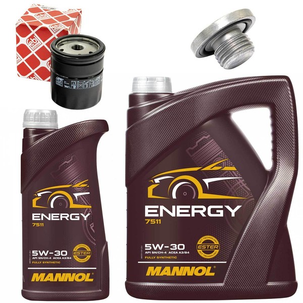 MotoröL Filter Set Mannol Energy 5W-30 6 Liter + Schraube FüR Opel Omega B Astra-image
