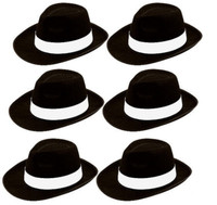 6 X Erwachsene Schwarz Gangster Hut Al Capone Mafia Trilby Fedora Hut KostüM