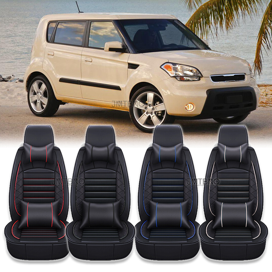 For Kia Soul 2010-2022 2/5-Seats Full Car Seat Cover Luxury PU Leather  Pillows