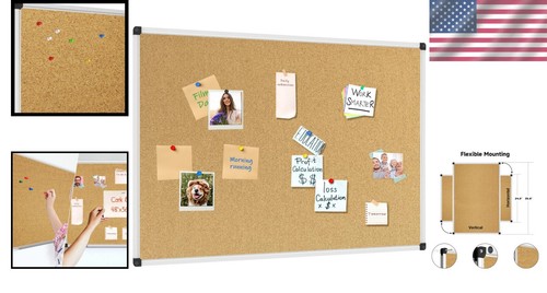 Versatile 36” x 24” Cork Board with Decorative Aluminum Frame for Any Space - Picture 2 of 11