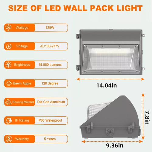 LED Wall Pack 150Watt/125W Commercial Grade Outside Security Warehouse Lighting - Picture 27 of 35