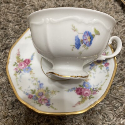 Cup & Saucer, Rosenthal Thomas Ivory China, Bavaria Germany Floral