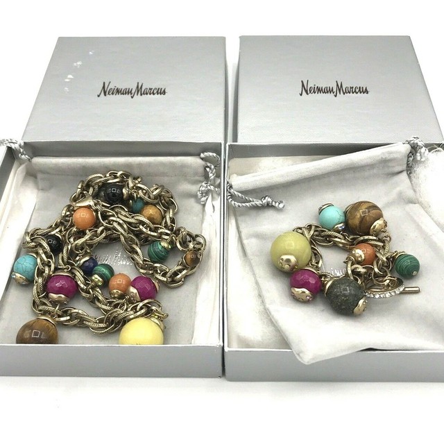 Newman Marcus Chain Necklace 7 Bracelet Set Colorful Gold jewelry 227 
