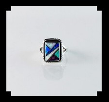 Handcrafted Sterling and Inlay Opalite Ring Sizes 9 3/4