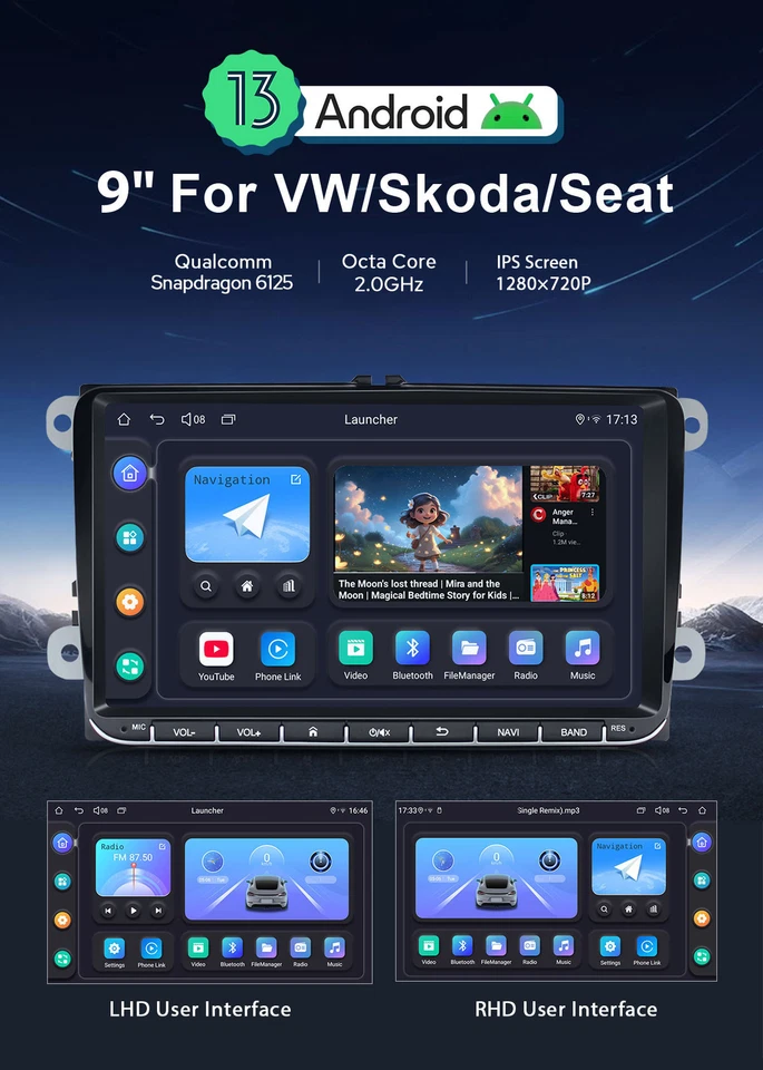 9 Zoll Android 13 Autoradio Plug&Play für Golf Passat Touran Polo Caddy Jetta CC - Bild 3 von 4