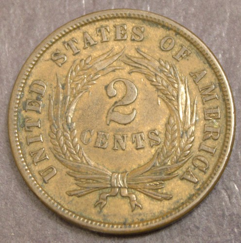 1864 two Cent Piece Choice XF 180 Degree Die Rotation Lot 802 - Picture 3 of 3