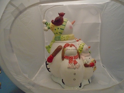 Oneida Snowman Family Ceramic Cookie Jar - SO CUTE - Foto 2 di 5