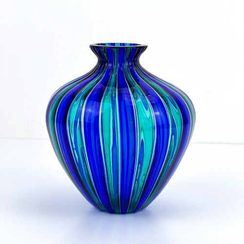 Orland Zennaro Murano Glass Vase, Italy, 1960 Blue & Green Mid-Century Modern