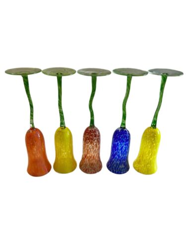 Royal Damube Confetti 5 Champagne Glasses Floral Cuved Stem Confetti Crystal !!! - Picture 2 of 6