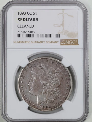 1893-CC $1 Morgan Silver Dollar XF Detail NGC 2161667-015 Cleaned