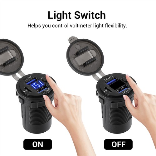 1-2PCS 12V-24V Dual USB QC 3.0 + PD Car Fast Charger Socket Power Outlet LED - 第 9/15 張圖片