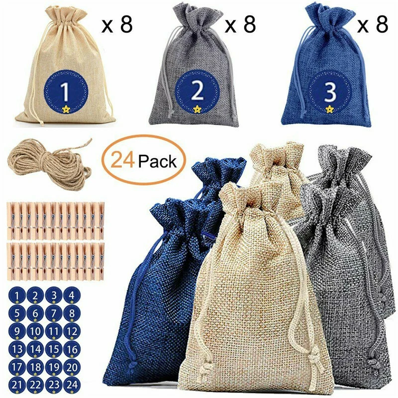 Adventskalender zum Befüllen 24 Stk. Jutebeutel Weihnachtskalender Säckchen - Bild 3 von 4