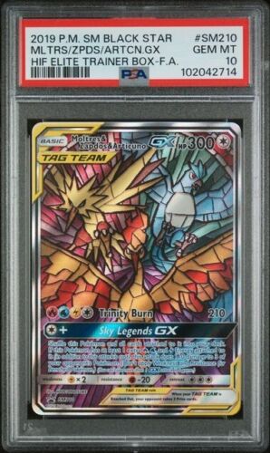 2019 Pokemon Moltres Zapdos Articuno GX SM210 Hidden Fates ETB PROMO PSA 10