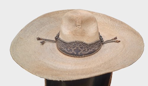 Chapeau SOMBRERO MEXICAIN années 1940 fait main CUIR bande étiquette PAGALLE - Photo 6/11