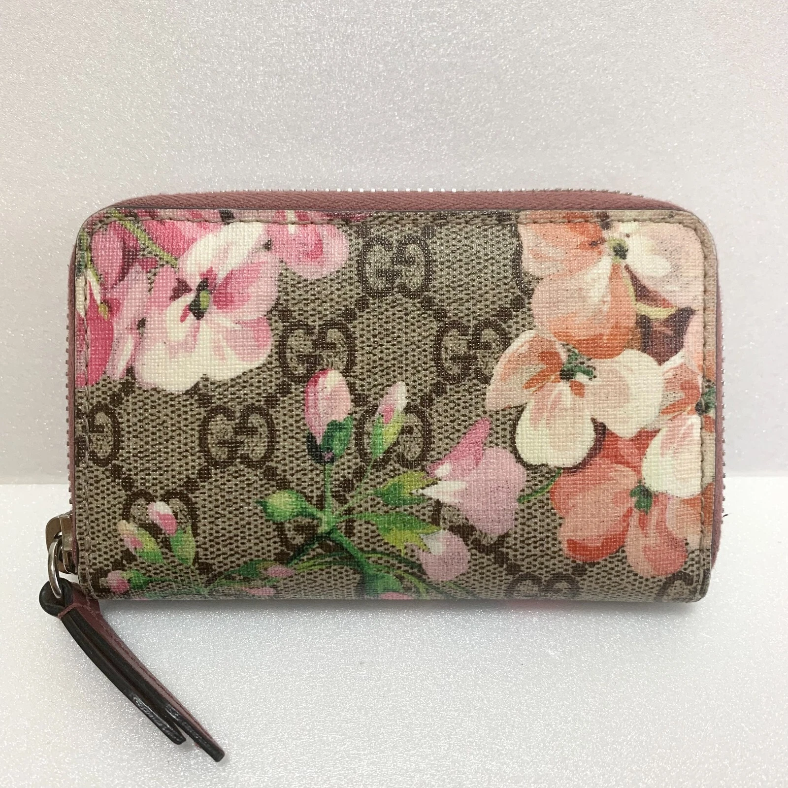 Authentique porte monnaie Gucci Blooms fleur rose GG Supreme PVC toile carte