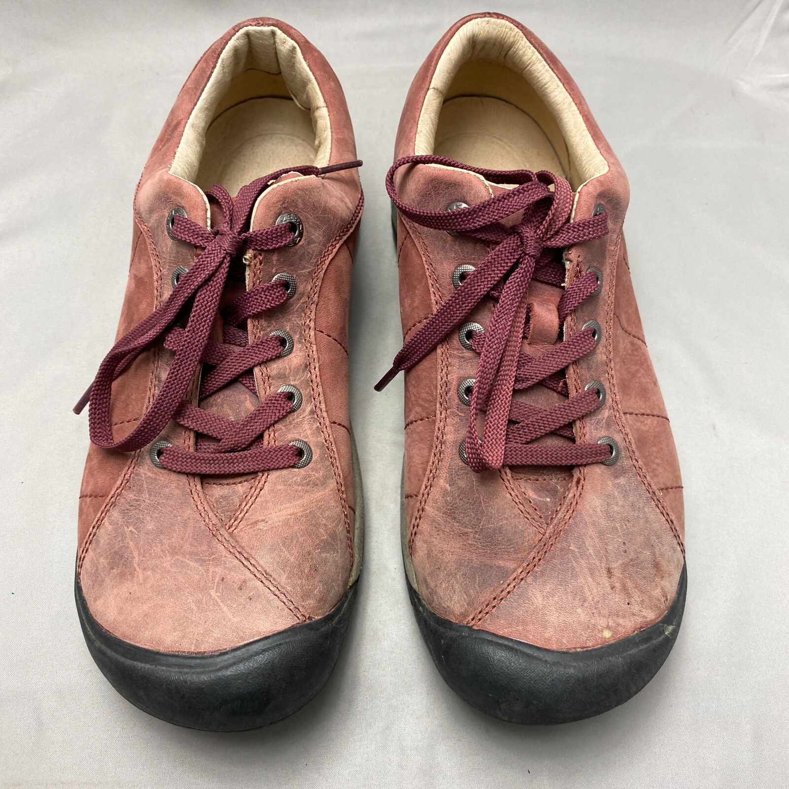 Sneakers Keen Hiking Donna 10 Presidio Rosso Marrone Pelle Punta Tonda Oxford