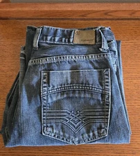 Mens Flypaper Jeans 34 x 34 Blue Boot cut Zipper Fly Button
