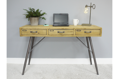 Rustikaler industrieller Schreibtisch mit Stuhl Option Retro Holz Metall Schubladen SIEHE BESCHREIBUNG - Bild 7 von 8