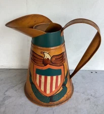 VTG ANNE RAWLIN Toleware Eagle Painted Folk Art Patriotic Pitcher Watering Can