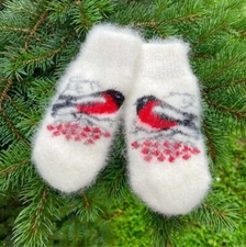 Womens Angora Warm Winter Mittens | Knitted Mittens 100% Natural Angora wool