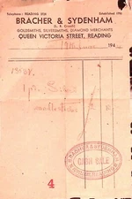 Bracher & Sydenham Goldsmith Diamond Merchant Reading PA Invoice Receipt 1944