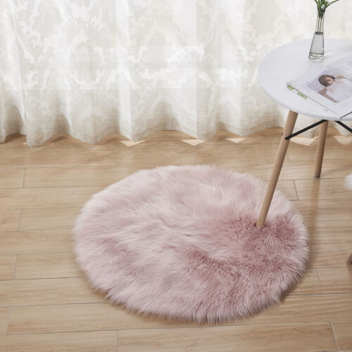 Round Fluffy Rug Shaggy Floor Mat Soft Faux Fur Home Bedroom Living Room Carpet - Picture 1 of 6