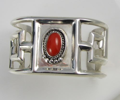 NACHLASS STERLINGSILBER NATÜRLICHE ROTE KORALLE SANDGUSS BREITE MANSCHETTE 75,2 GRAMM ARMBAND - Bild 6 von 11