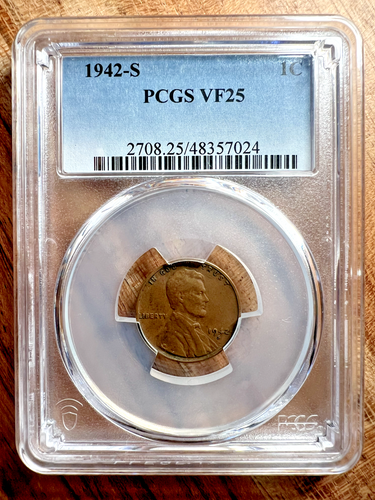 1942-S Wheat Penny 1 Cent, VF25, PCGS Graded, **Great Example of Date!**