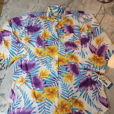 Vintage Eileen Made in USA Mandarin placket button closure Blouse Hawaiian C6