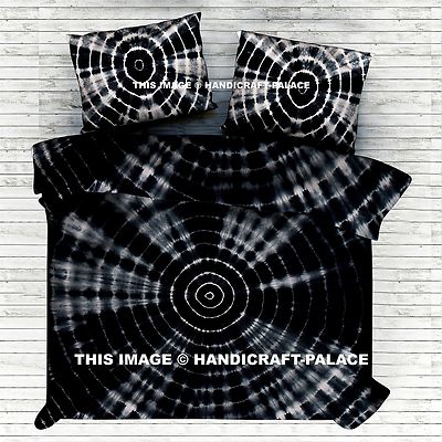 Tie Dye Black Shibori Duvet Doona Cover Set Indian King Size Blanket Bohemian