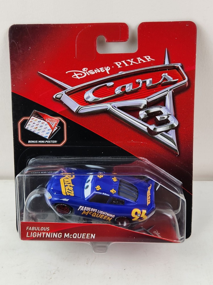 DISNEY PIXAR CARS 3 FABULOUS LIGHTNING McQUEEN Rare W Mini Poster 2017 Mattel