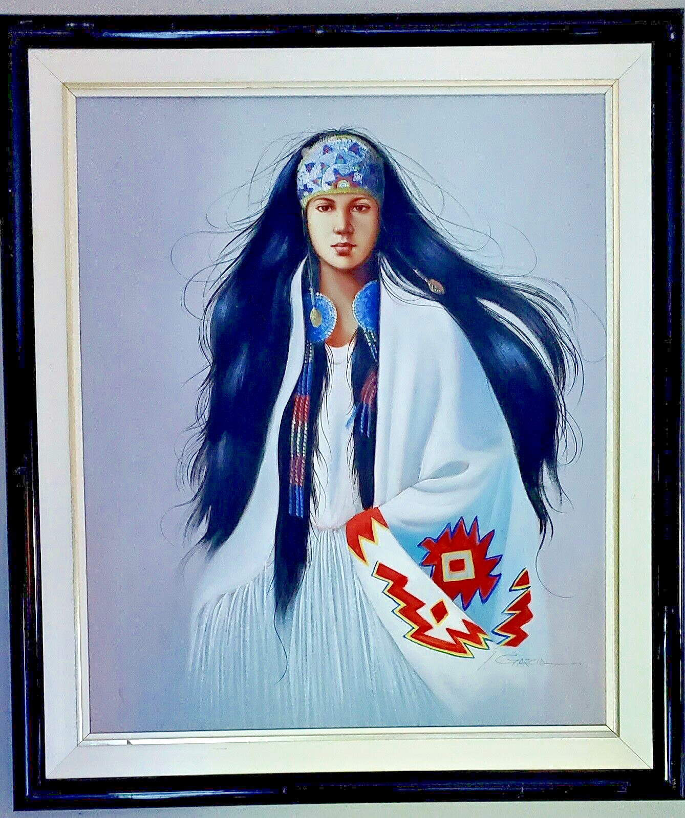 Z. Garcia Vintage Original Oil on Canvas Artwork Painting Native American Woman
