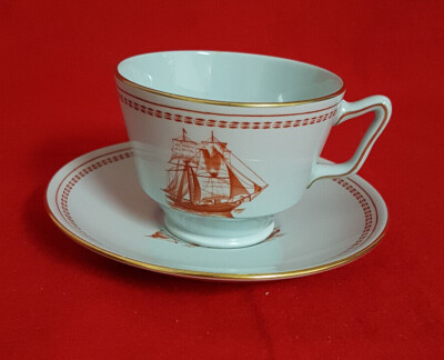 Copeland Spode Trade Winds Cup & Saucer (Red) ''Historic Newport Approved.'' MINT