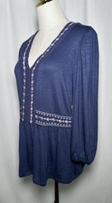 Nurture Westbound Shirt Tunic Top Blouse Small Embroidered Cottage Peasant Navy