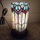 Stained Glass Cylinder Table Desk Lamp Tiffany Style Peacock Feather Pattern