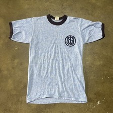 Vintage 70s Blue Russell Athletic Logo Ringer T-Shirt 1970s True Vintage