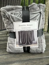 Jennifer Adams Faux Rabbit Fur Throw Blanket 60"x70" Gray – Ultra Soft & Plush
