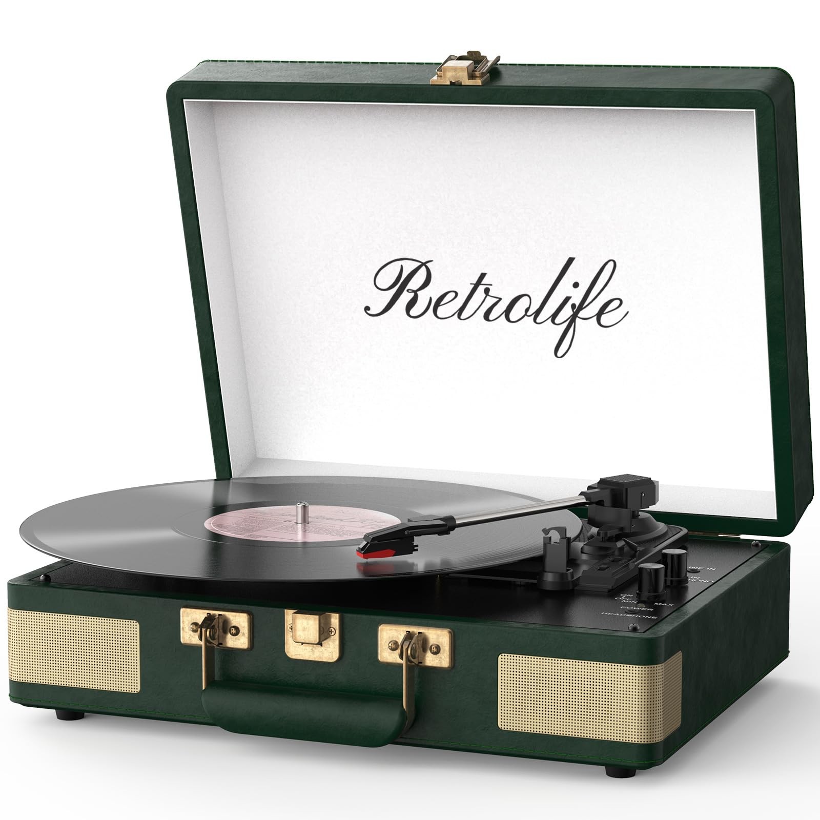 3-Speed Bluetooth Portable Suitcase Record Player with Built-in Speakers-image